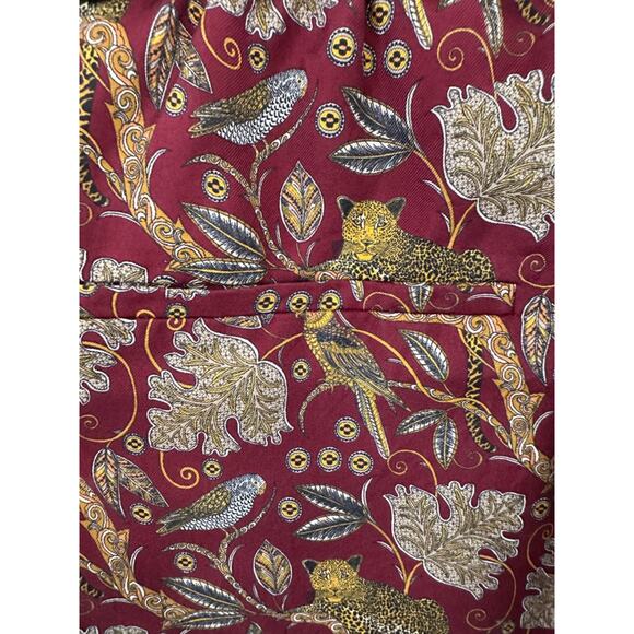 J.Crew Full Length Maroon Leopard Parrot Botanical Cheetah Silk Pants Size 10 . - Picture 4 of 8